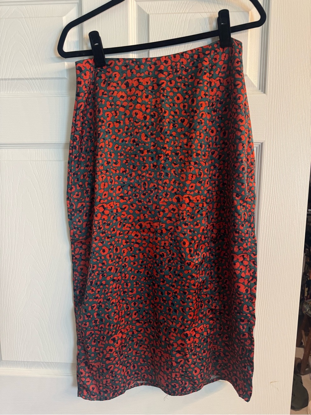 Nasty Gal Rust, teal, and black Leopard Midi Skirt